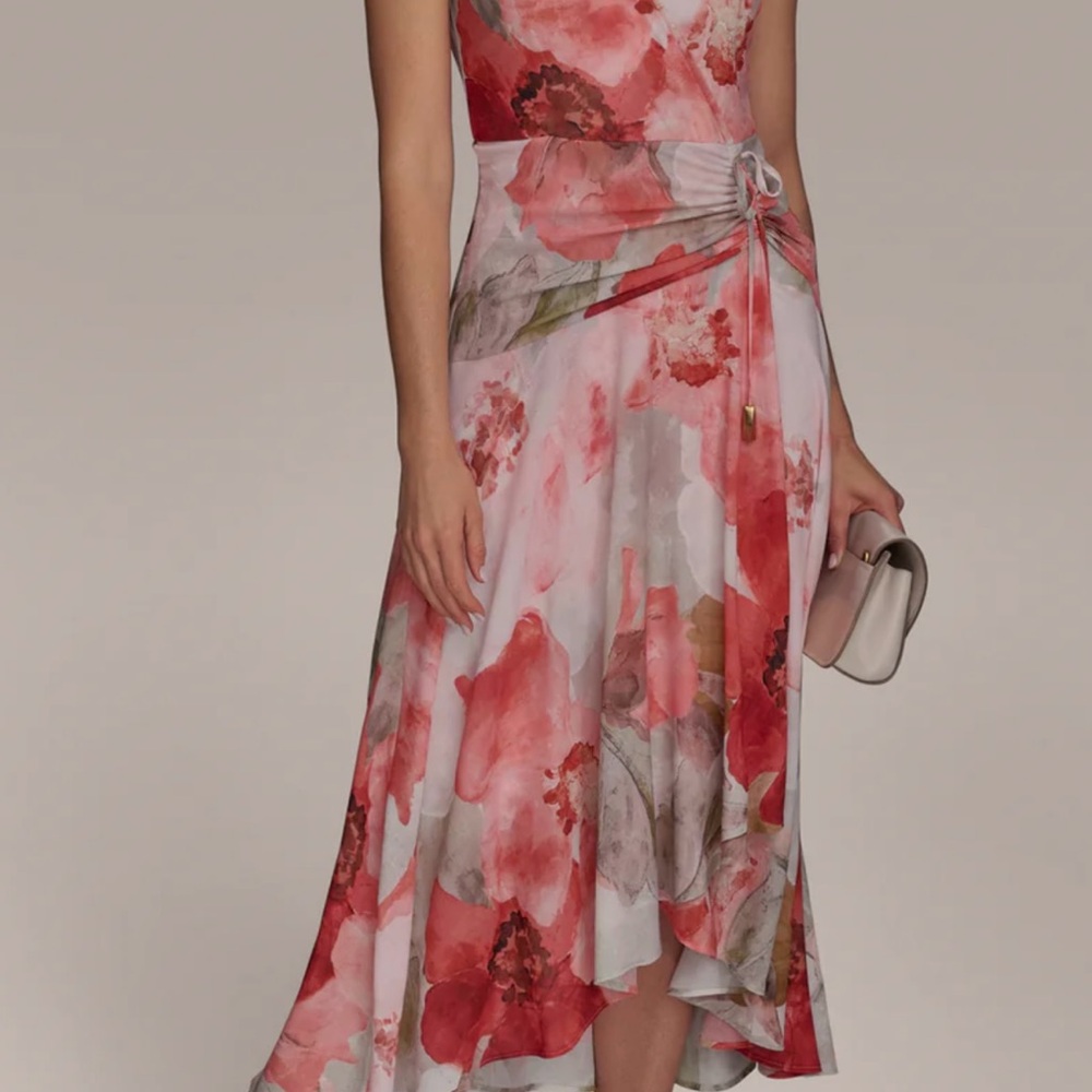 Donna Karan High Low Dress in Red and Pink